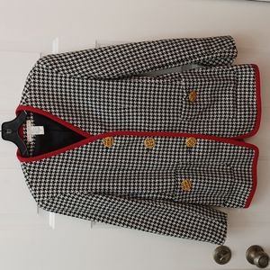 The Limited black white houndstooth red trim gold button blazer jacket coat sz S